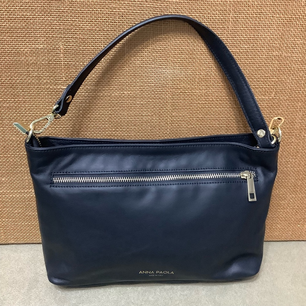Anna Paola Basket Weave Luxury Black Leather Shoulder and Crossbody Bag - Picture 2 of 10